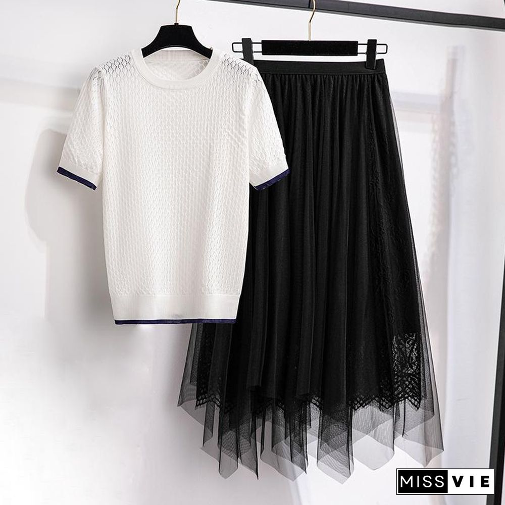 Chic Knit Tee+Mesh Skirt P10748