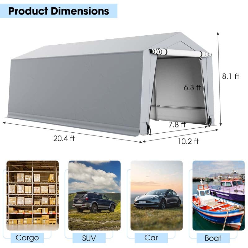 10 x 20 FT Outdoor Heavy-Duty Metal Carport Portable Garage Car Canopy with 2 Removable Doors