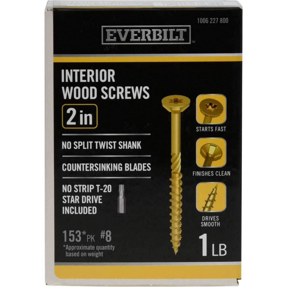 Everbilt #8 x 2 in. Star Drive Flat Head Interior Wood Screws 1 lb.-Box (153-Piece) 117327