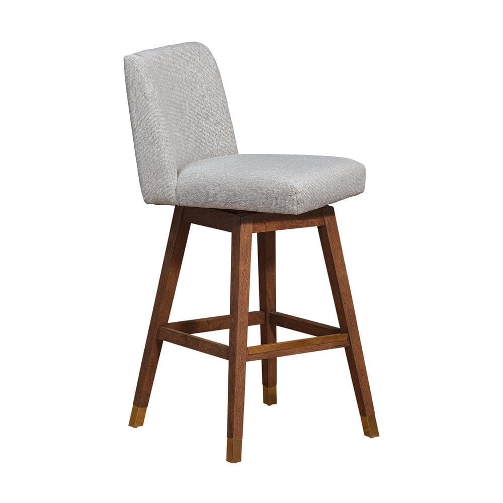 Armen Living Basila 40.5 in. Brown Oak Swivel  Wood Bar Stool with Taupe Fabric Seat 840254332201