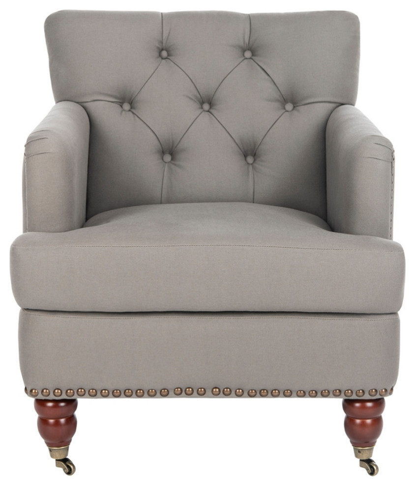 Leonard Tufted Club Chair With Brass Nail Heads Seat Mist/Cherry Mahogany   Traditional   Armchairs And Accent Chairs   by Rustic Home Furniture Deco  Houzz