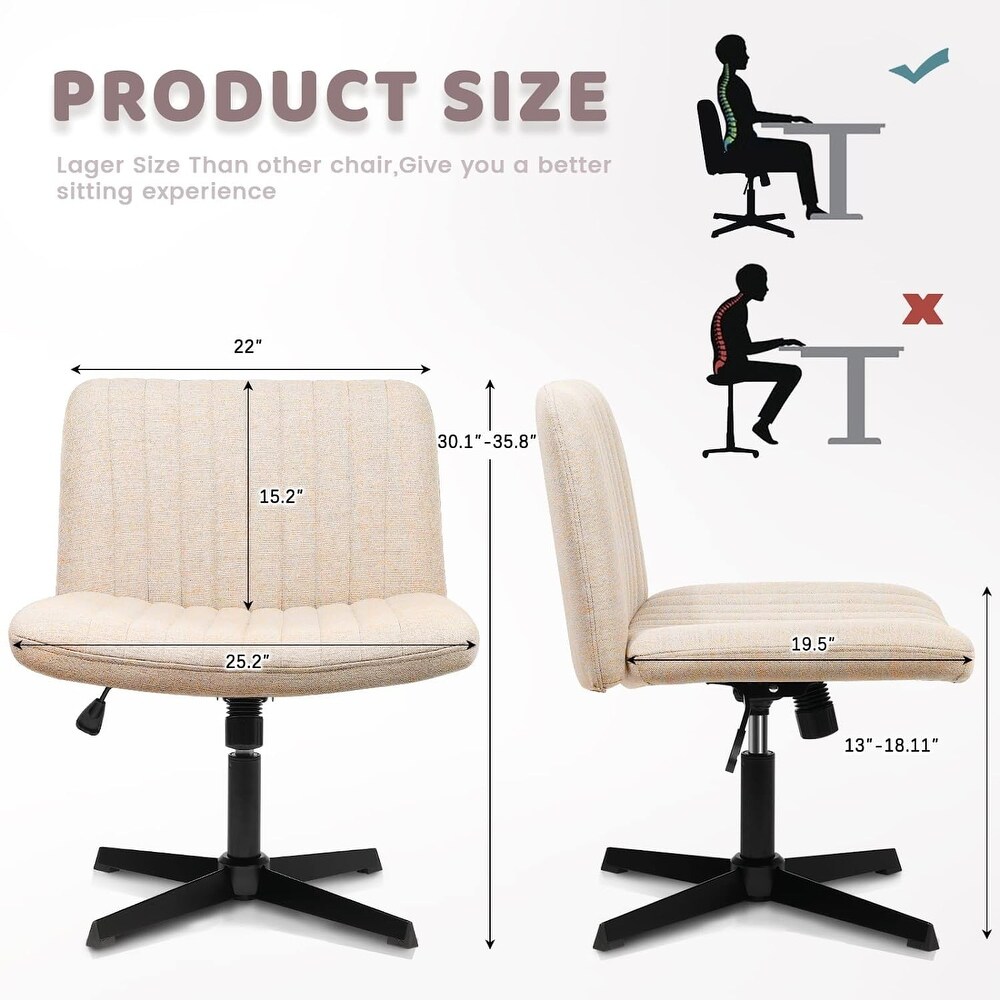 BOSSIN Armless Office Desk Chair No Wheels Fabric Padded Modern Swivel Vanity Chair