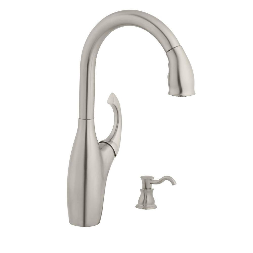 Glacier Bay Contemporary Single-Handle Pull-Down Sprayer Kitchen Faucet with Soap Dispenser in Stainless Steel 65710N-B8408D2