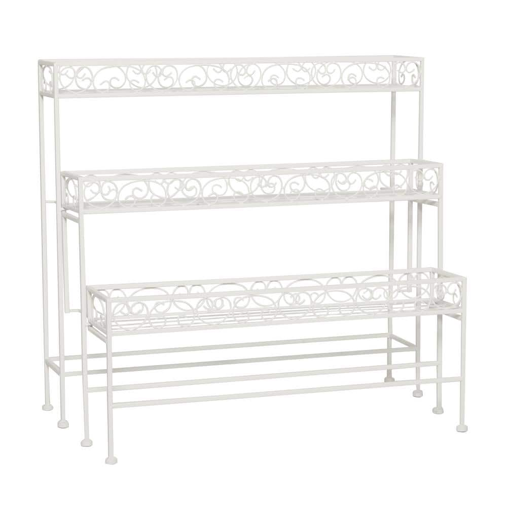 Litton Lane 28 In. x 30 In. White Metal French Country Plantstand 040551