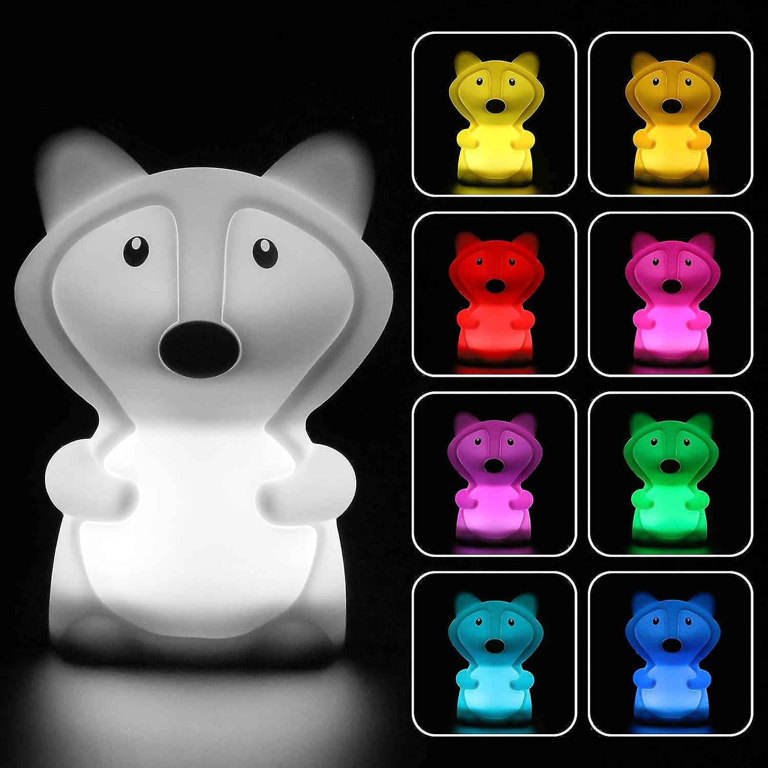 Kids Night Light，fox Night Light Silicone Lamp 9 Colors Usb Rechargeable Can Be Timed Night Light Kids Deco Lamp