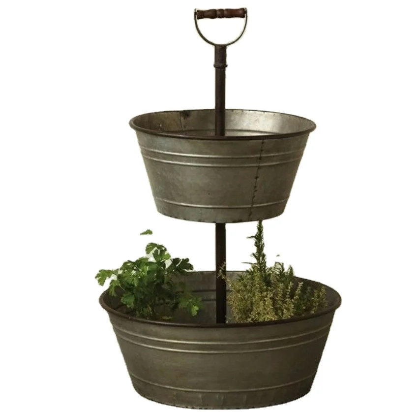 Metal 2   tier Planter Holder for Home Flower pot decorative Galvanized finishing Iron Cachepot metal round shape Planter Holder