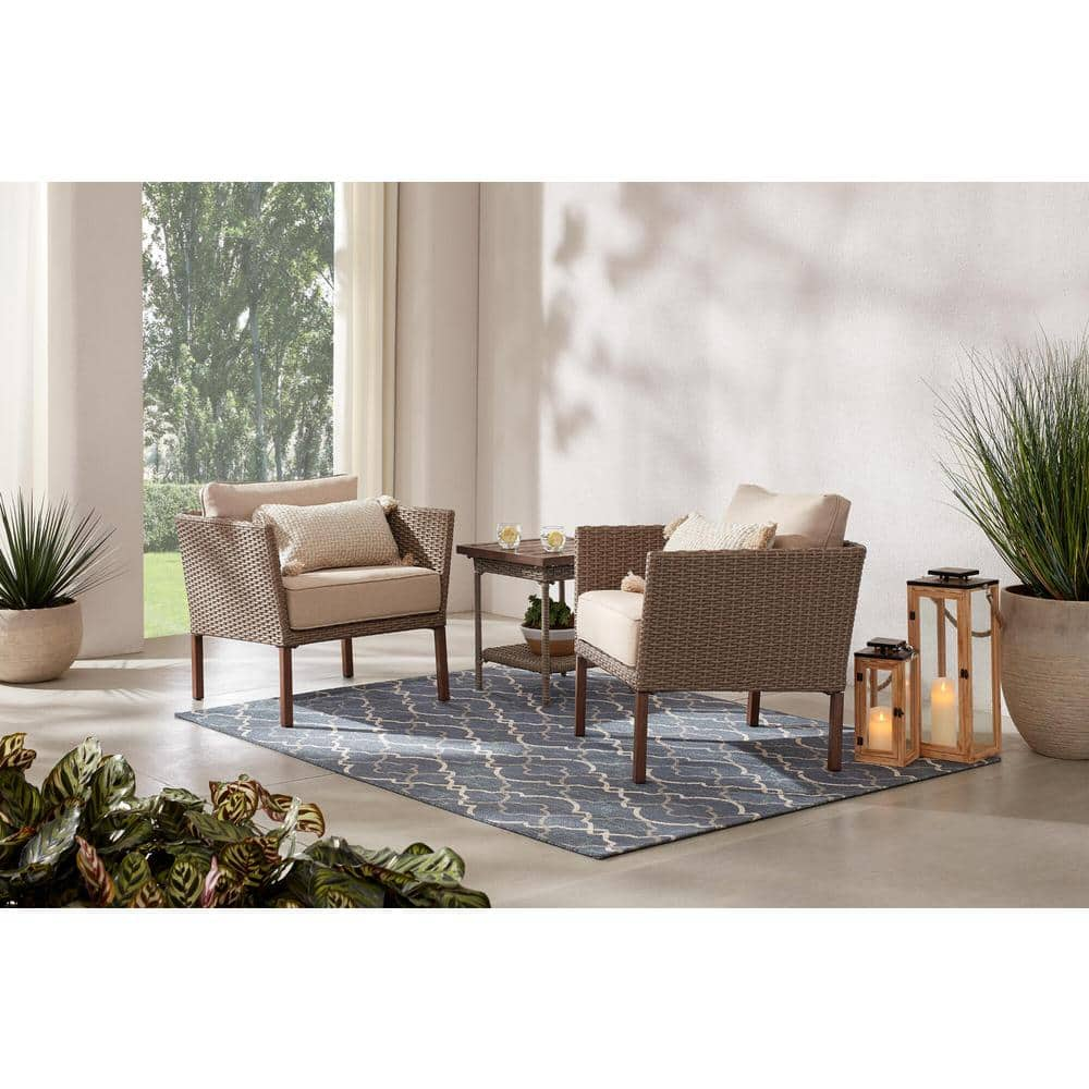 StyleWell Oakshire 2-Piece Wicker Outdoor Patio Deep Seating Set with Tan Cushions DQ629L