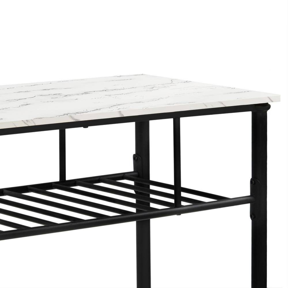 ANTFURN White 43.30 .in Kitchen Island top Marble with  Wine Rack Free Standing Shelf HDYX461181