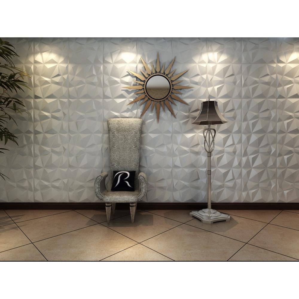 Art3dwallpanels Wall panel 19.7 in. x 19.7 in. 32 sq. ft. White Diamond PVC 3D Wall Panels (Pack of 12-Tiles) T100H38P12W