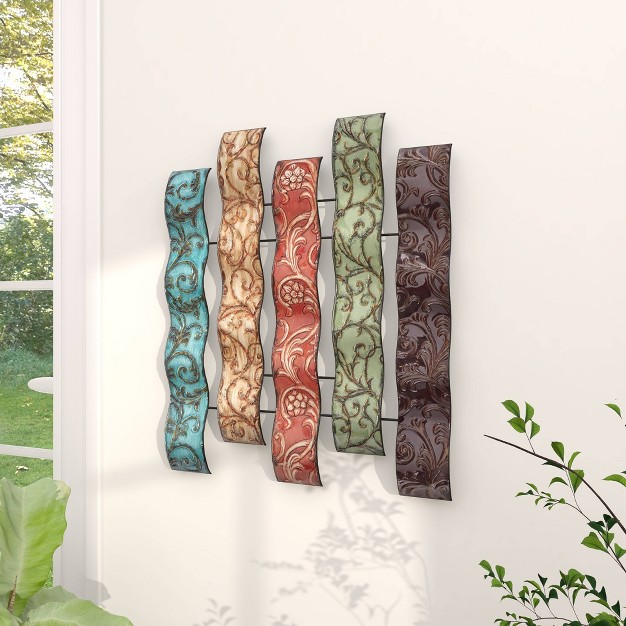 Metal Abstract 5 Wavy Panels Wall Decor With Embossed Details Olivia amp May