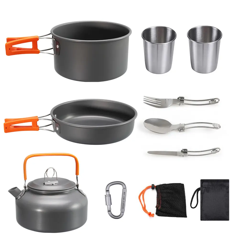 in 1 Pack Portable 7pcs Hard Anodized Aluminium Outdoor Picnic Camping Cooking Set Hiking Equipment Cookware Set