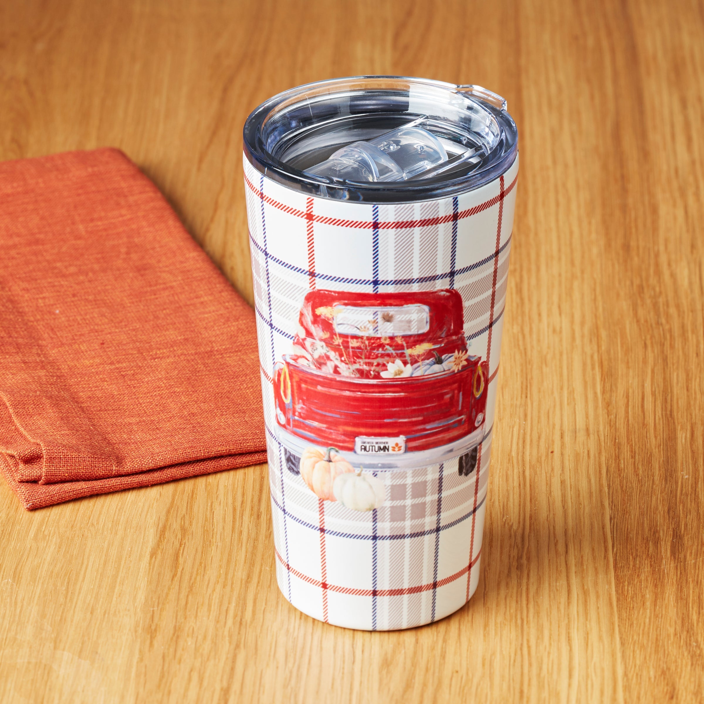 Red Plaid Truck 20 Oz Tumbler