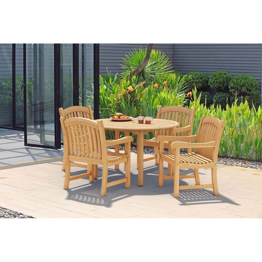 5 piece Round Wood Outdoor Dining Set