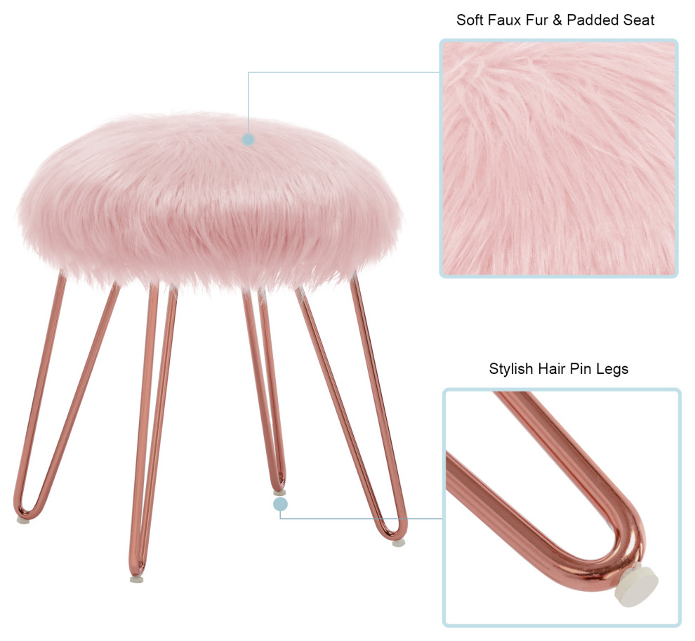 Fluffy Faux Fur Hairpin Legs Vanity Stool   Midcentury   Vanity Stools And Benches   by Duhome inc  Houzz