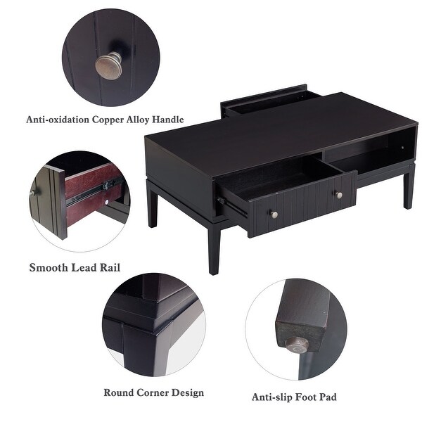 Black Coffee Table with Storage Shelf and 2 Drawers