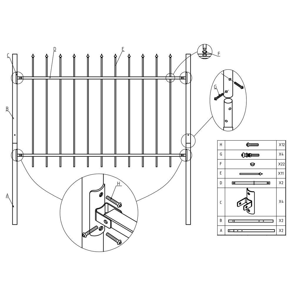 ALEKO Athens Style 5 ft. x 5 ft. Black Steel DIY Fence Panel DWGF5X5-HD