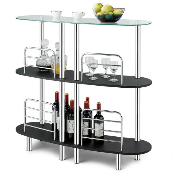 3-tier Bar Cabinets Table with Tempered GlassTop - 43.5