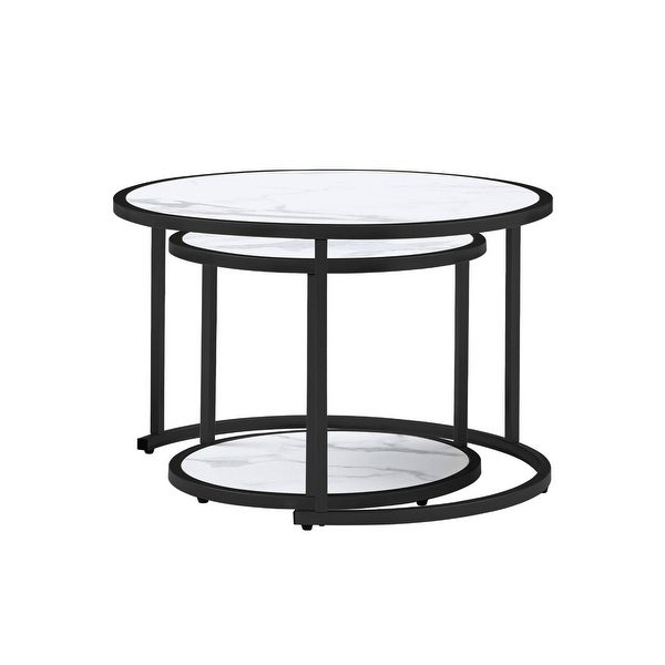 Marble Pattern MDF Top with Metal Frame Nesting Coffee Table Set Of 2， Elegant and Beautiful， Nesting Tables