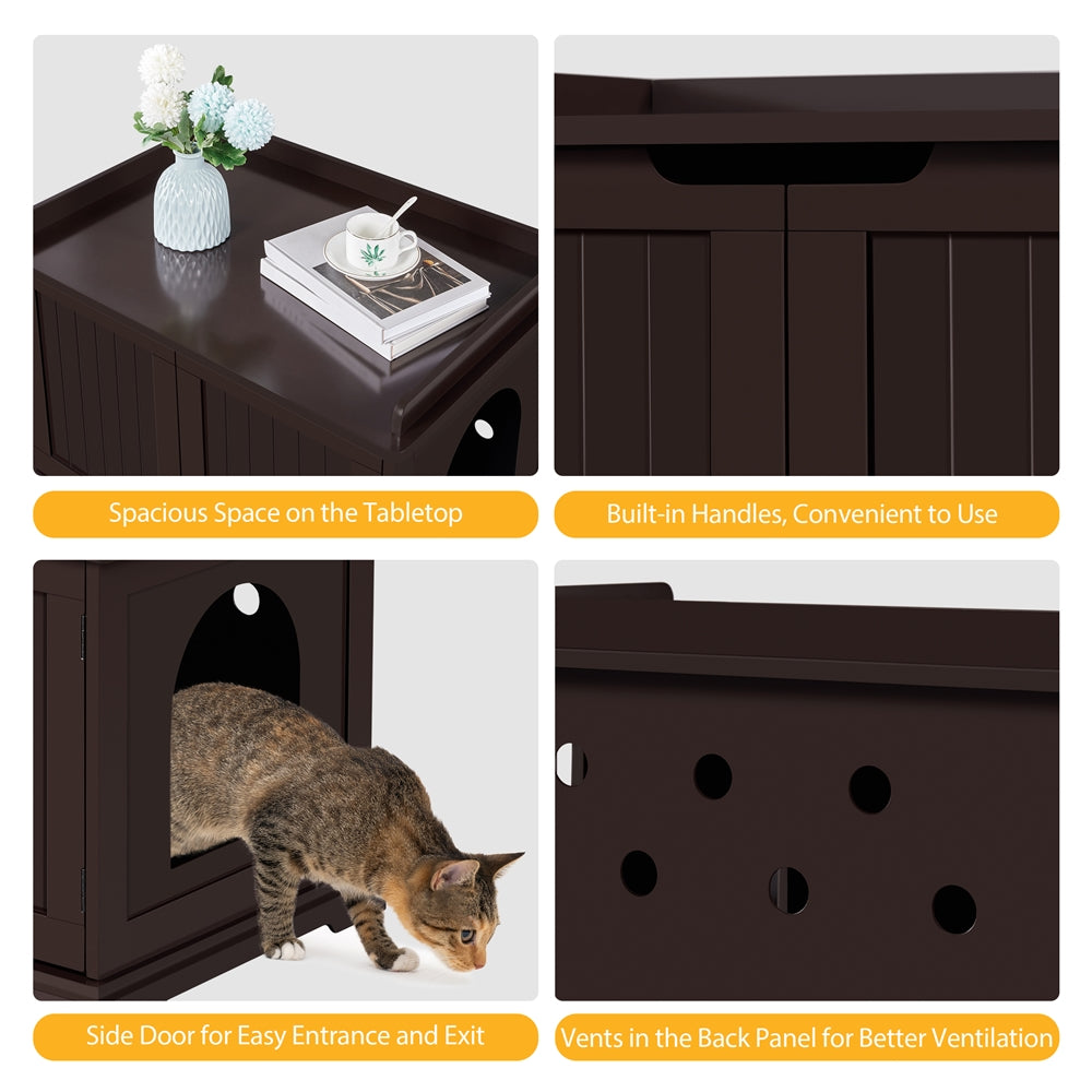 SmileMart Wooden Pet Litter Box End Table with Door Espresso