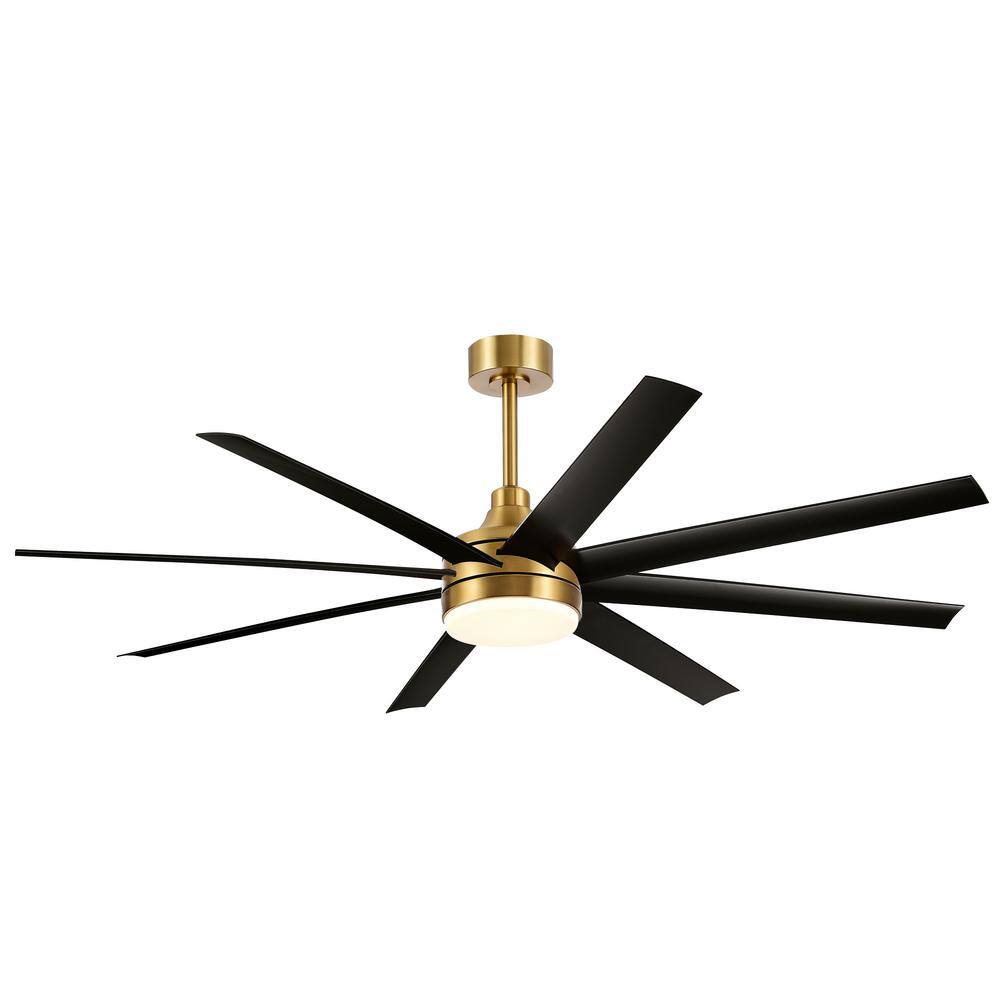 Breezary Archer 65 in. Integrated LED Indoor Black-Blades Gold Ceiling Fan with Light and Remote Control Included 23012-BLK