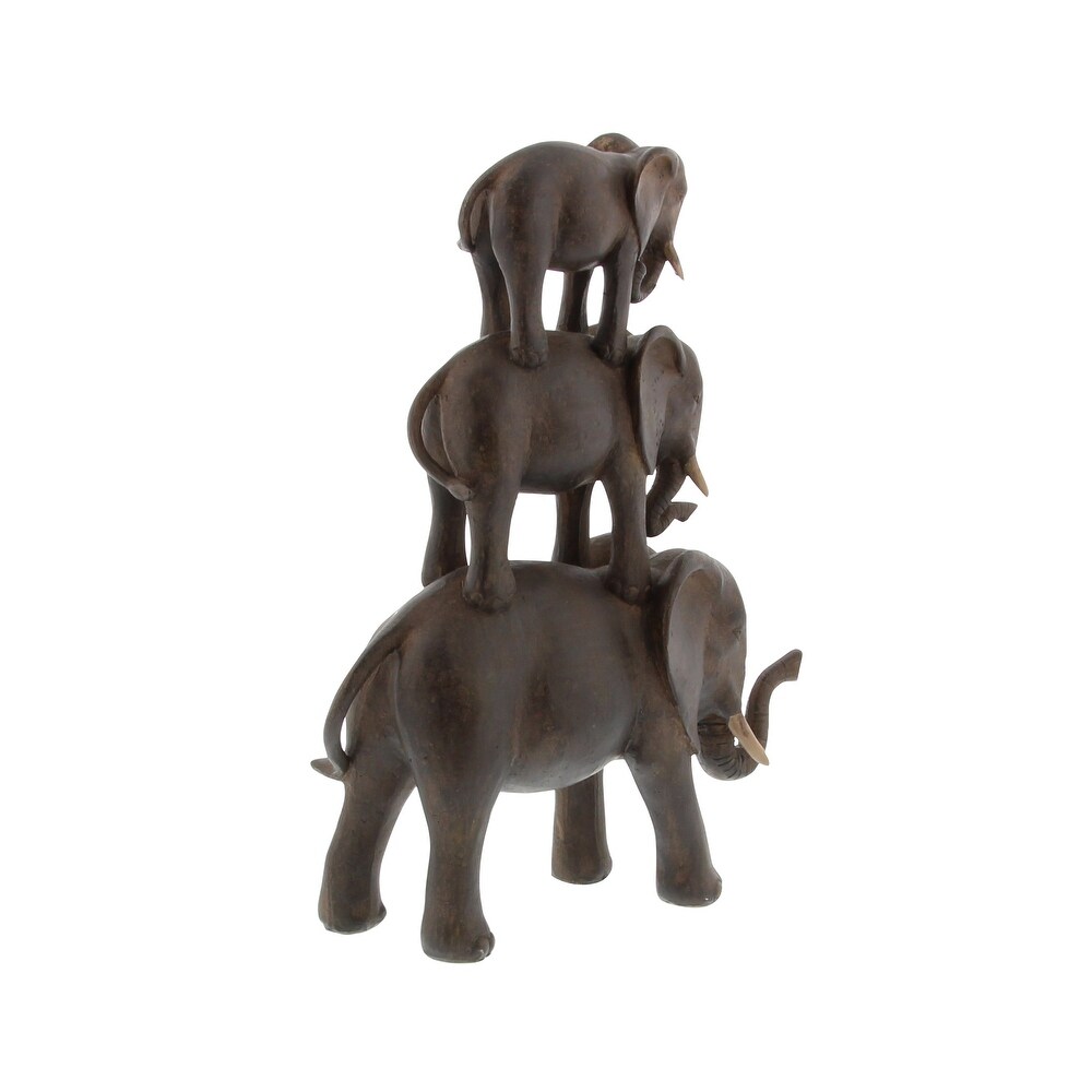 Brown Polystone Elephant Sculpture   10 x 3 x 4