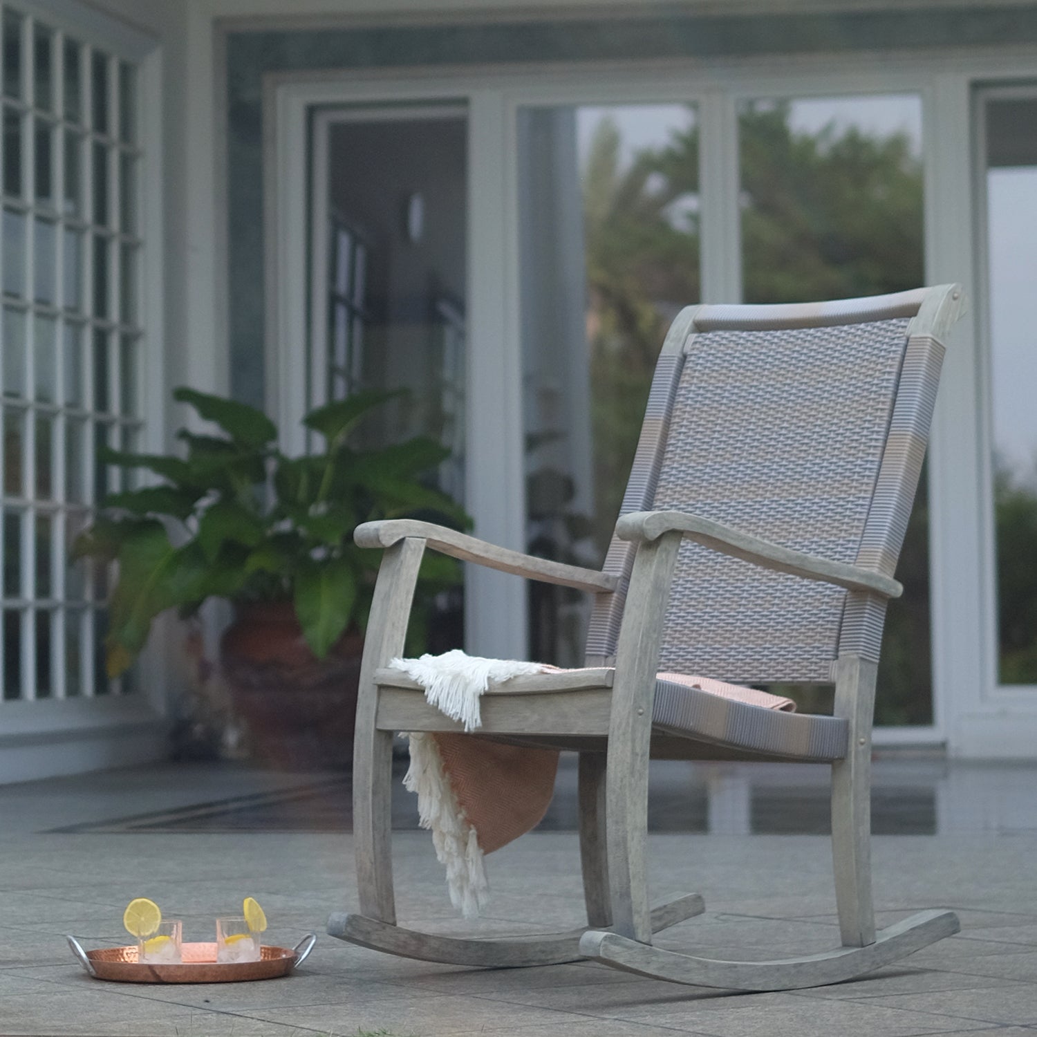 Clayton Mahogany Oversized Outdoor Gray Wicker Rocking Chair