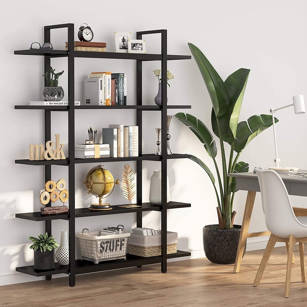 Tribesigns 5 Tier Industrial Large Open Bookcase Bookshelf