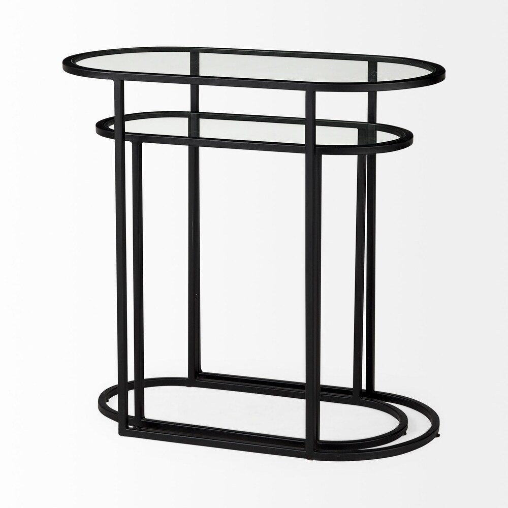 Celine Black Iron   Glass Nesting Accent Tables   24.2L x 12.6W x 22.4H