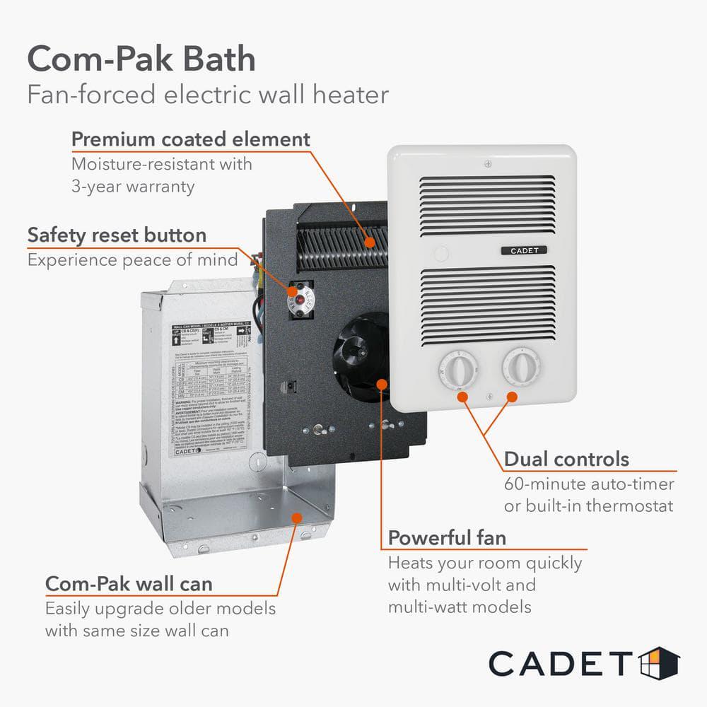 Cadet 240208volt 1300975watt ComPak Bath Inwall Fanforced Electric Heater in White with Timer