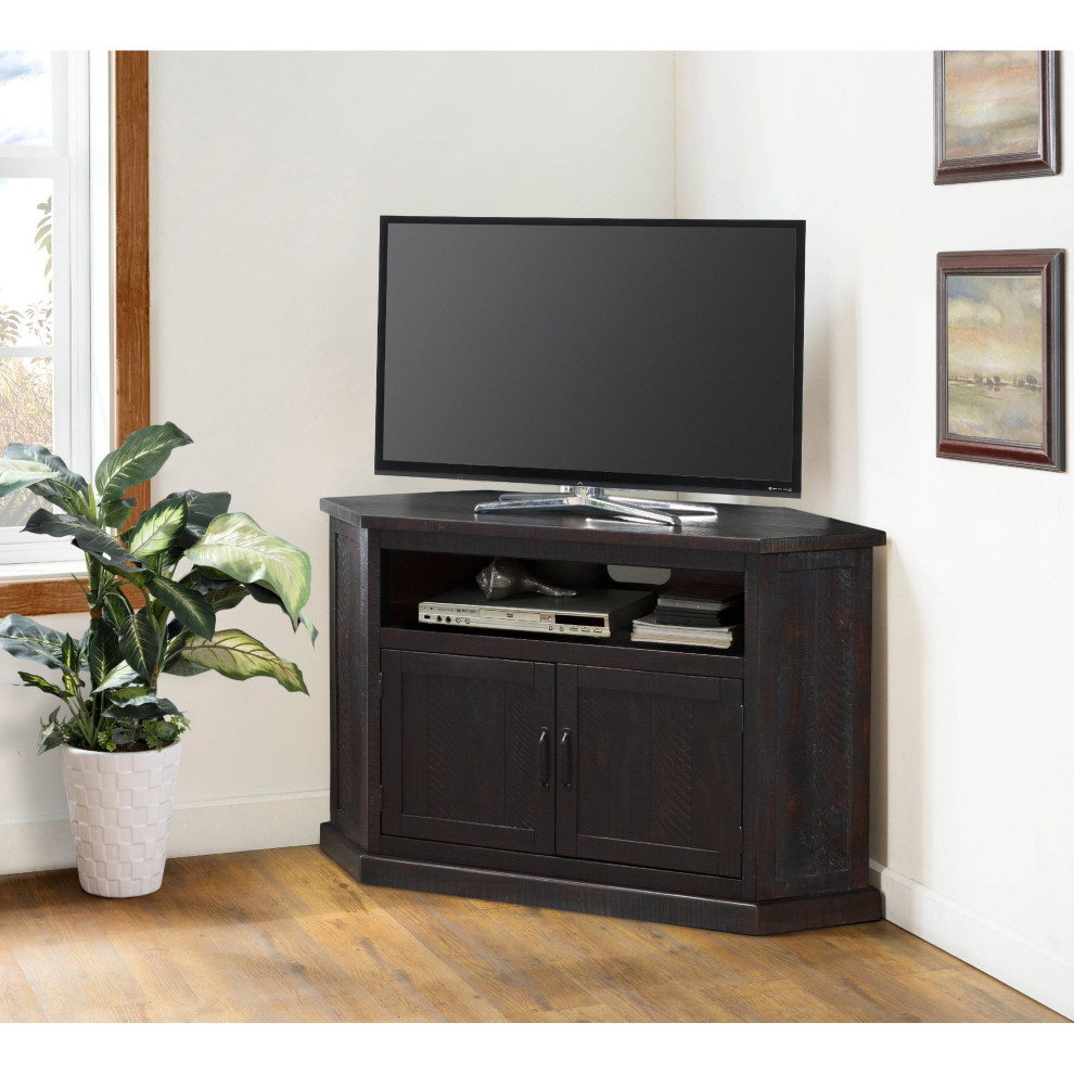 Rustic TV Console  Corner Design With Open Shelf and Cabinet   Rustic   Entertainment Centers And Tv Stands   by Declusia  Houzz