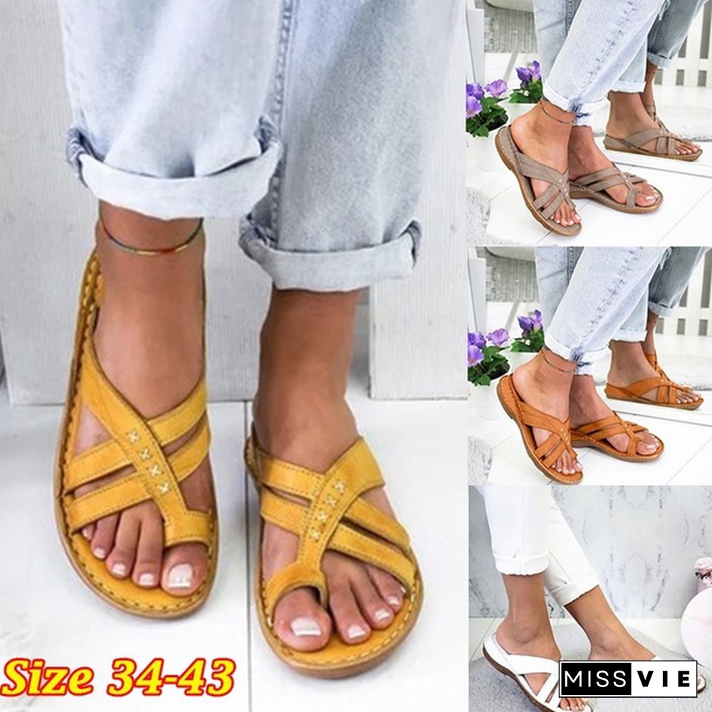 Summer Sandals Women Comfy Slippers Roman Leather Wedge Sandals Low Heels Beach Shoes Casual Flip Flops Sandalia Feminina