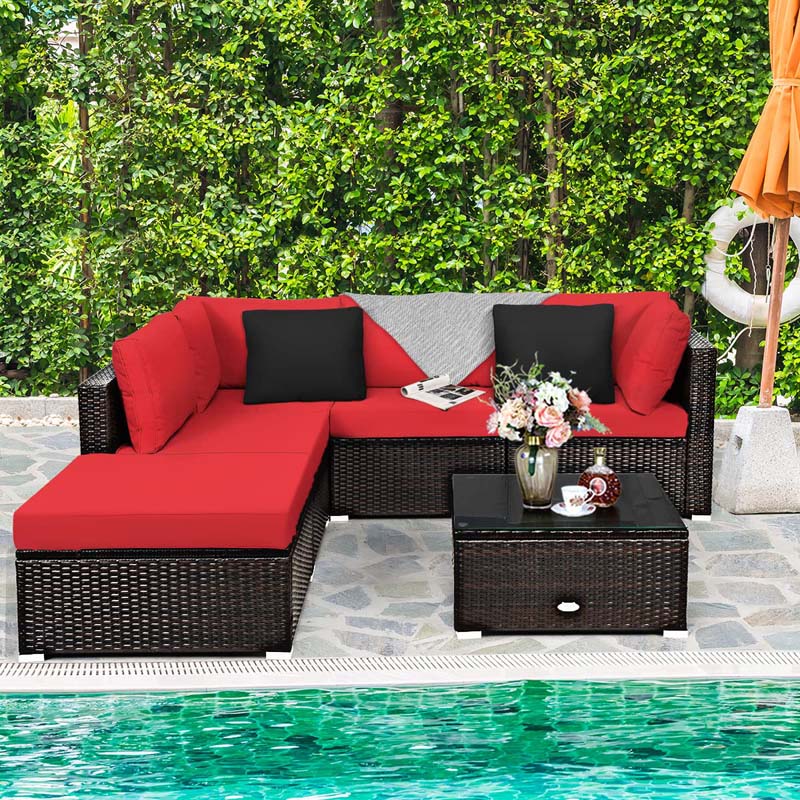 6 Pcs Outdoor Rattan Sectional Sofa Set with Coffee Table & Removable Seat & Back Cushions