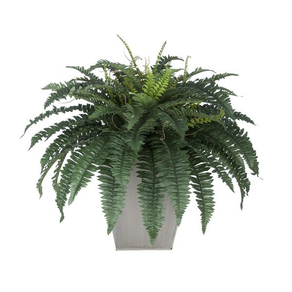 Faux Fern in Square Zinc Planter