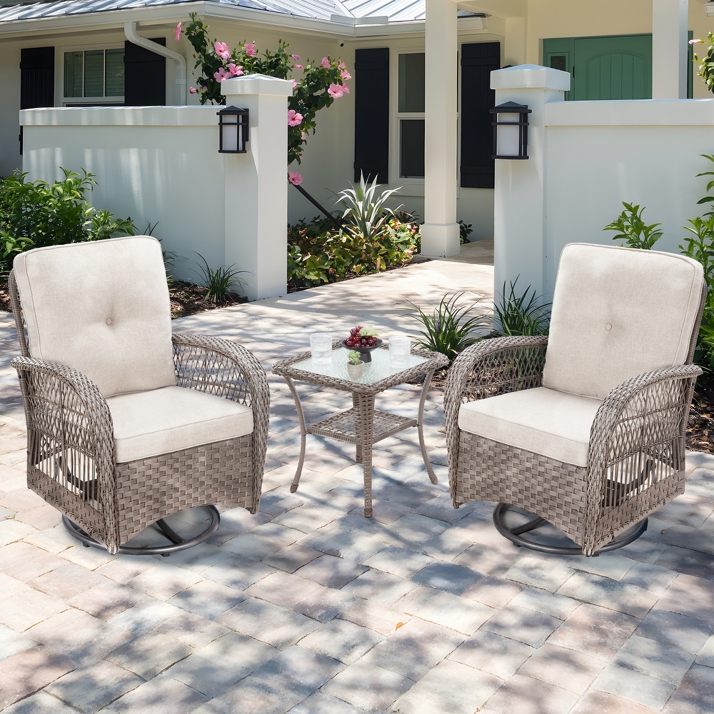 Cozywor 3 Piece Wicker Outdoor Patio Swivel Rocking Chair Set