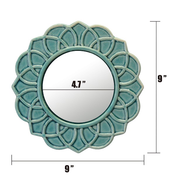 Round Ceramic Floral Wall Hanging Mirror Turquoise Stonebriar Collection