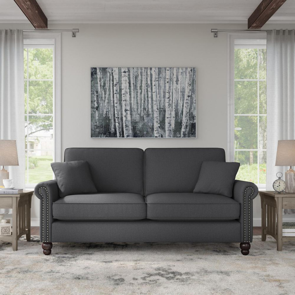 Bush Furniture Coventry 73W Sofa  Charcoal Gray Herringbone Fabric   Sofas   by Homesquare  Houzz