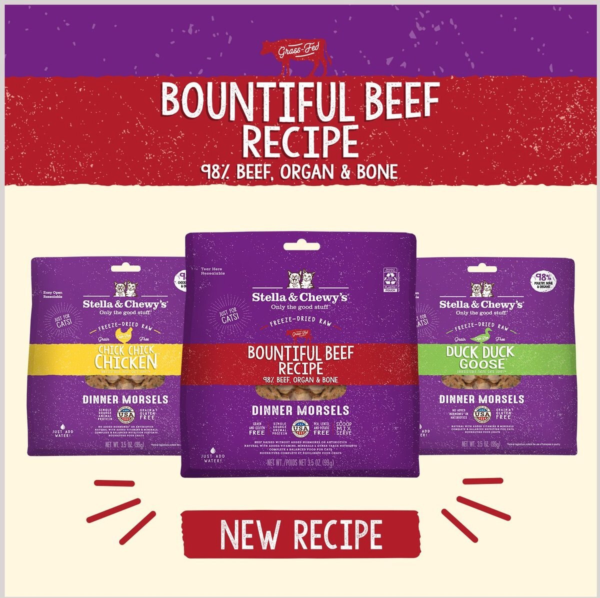 Stella and Chewy's Freeze-Dried Raw Dinner Morsels Grain Free Protein Rich Bountiful Beef Recipe Cat Food