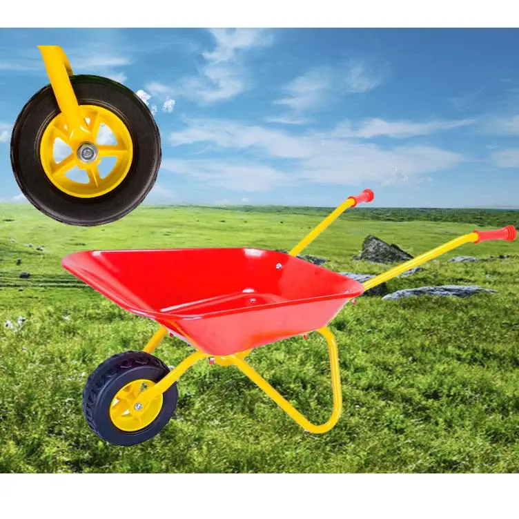 Factory wholesale Little Wheel Barrow Garden Tools Children Kids Metal Wheelbarrow Sand Toy Hand Trolley Wagon Cart for Kids