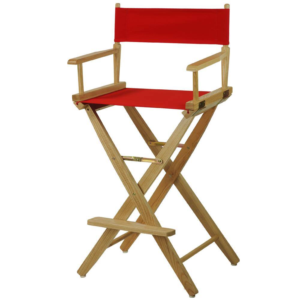 American Trails 30 in. Extra-Wide Natural Wood FrameRed Canvas Seat Folding Directors Chair 206-30032-11