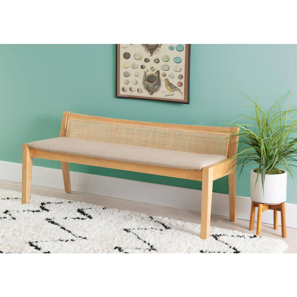 Powell Company Tara Natural 52.36L x 18.75D x 23.37H Cane Bench with Padded Seat HD1546S20B