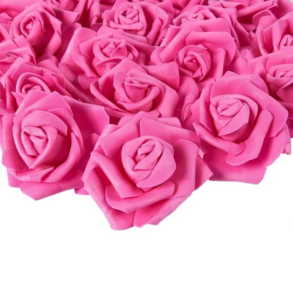 100Pack Deep Pink Rose Artificial Flower Heads for Wedding Home Decorations