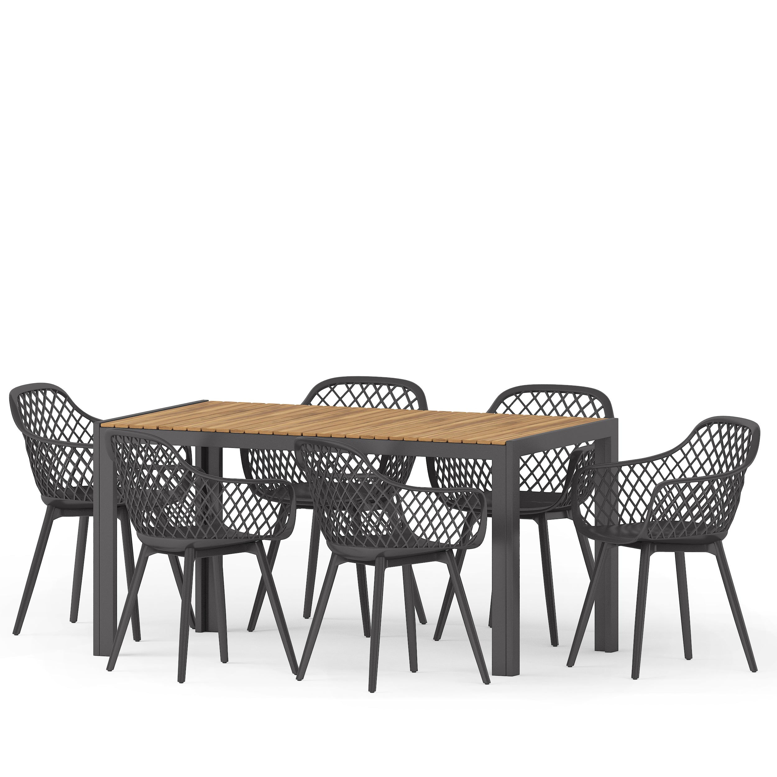 Lorena Outdoor Wood and Resin 7 Piece Dining Set, Black and Teak