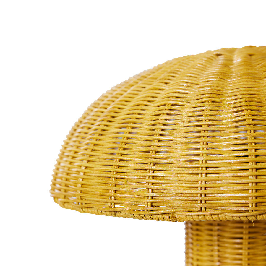 Rattan mushroom table lamp Mustard