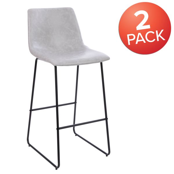 Reagan 30 inch LeatherSoft Bar Height Barstools in Light Gray， Set of 2