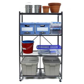 Origami Gray 4-Tier Multi Purpose Steel Folding Storage Rack with Wheels 20.9 in. x 35.8 in. x 60 in. (2-Pack) 2 x R5-01W