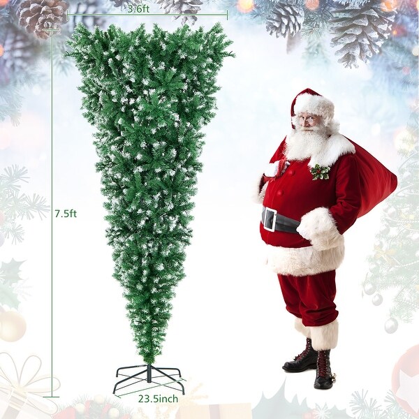 Costway 7.5FT PreLit Snowy Upside Down Christmas Tree 1100 Tips w/