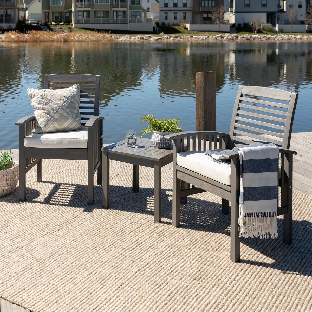 Ultimate Patio 3 Piece Acacia Patio Conversation Set W/ 20 Inch Square Side Table