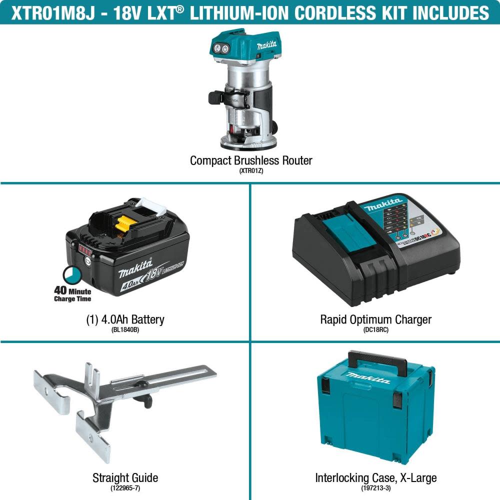 Makita 18V LXT Router Starter Lithium Ion Compact Brushless Cordless Kit ;