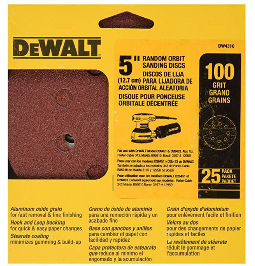 5 In. 8 Hole 150 Grit Hook and Loop Random Orbit Sandpaper， Pack of 25 DW4310