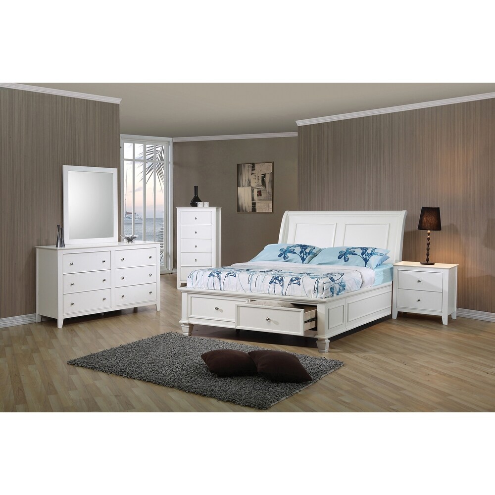 Adeline Coastal White 4 piece Storage Bedroom Set